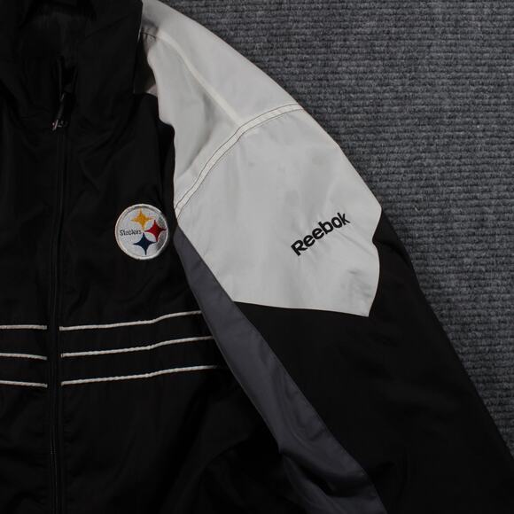 Y2K Reebok Pittsburgh Steelers NFL Windbreaker Jacket Men’s L Black/Gray - Picture 7 of 9